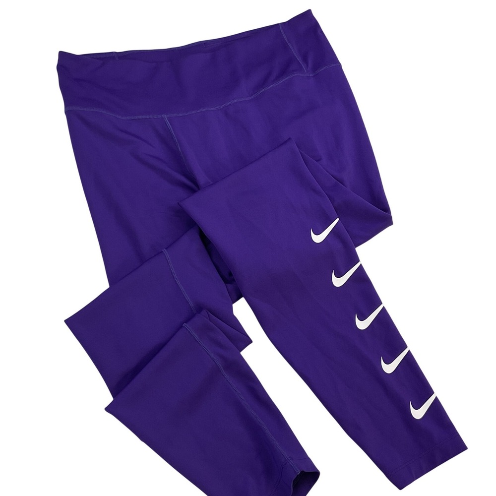 Nike Leggings Gym Pants Training Swoosh Graphic Logo Full Length Women L Purple